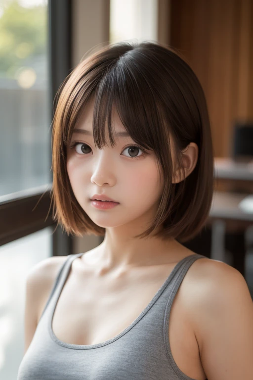 one girl, (a beauty girl, delicate girl:1.3), (:1.3), break, (Bodysuits:1.3), break, Very fine grain definition, (Symmetrical eyes:1.3), break, (Street view:1.3), break, Small breasts, Brown eyes, Parted bangs, Brown Hair, girl, break, (Eye and facial details:1.0), break, (masterpiece, Highest quality, Super detailed, Detailed face, 8K)