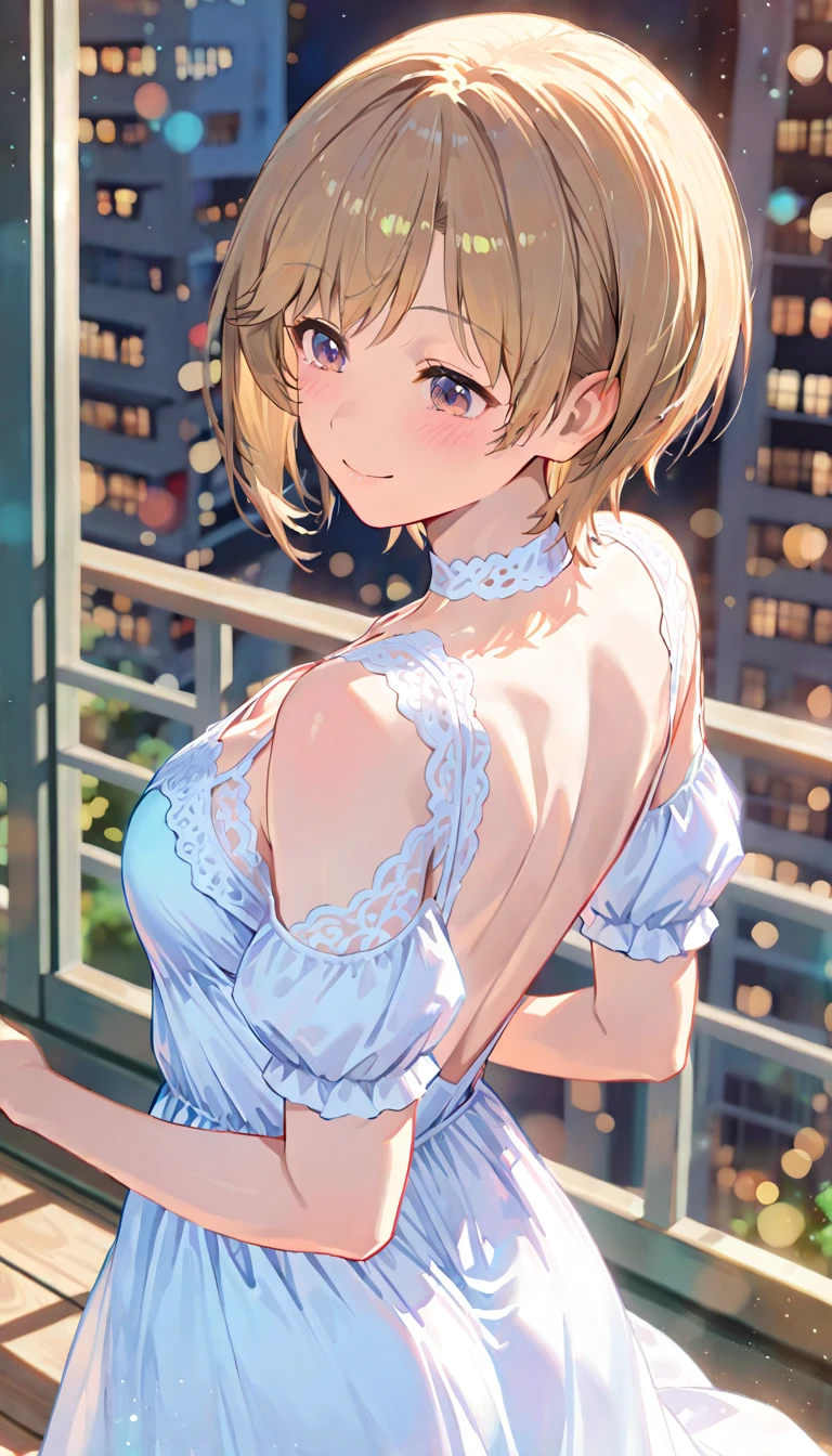 Close-up、blonde、wavy short hair、cute、summer:1.3、shirt:1.3、、skirt(((Highest image quality、High resolution、masterpiece、one woman)))、(((showing armpits:1.3)))、(((embarrassing:1.3、)))、(((cute)))、flower