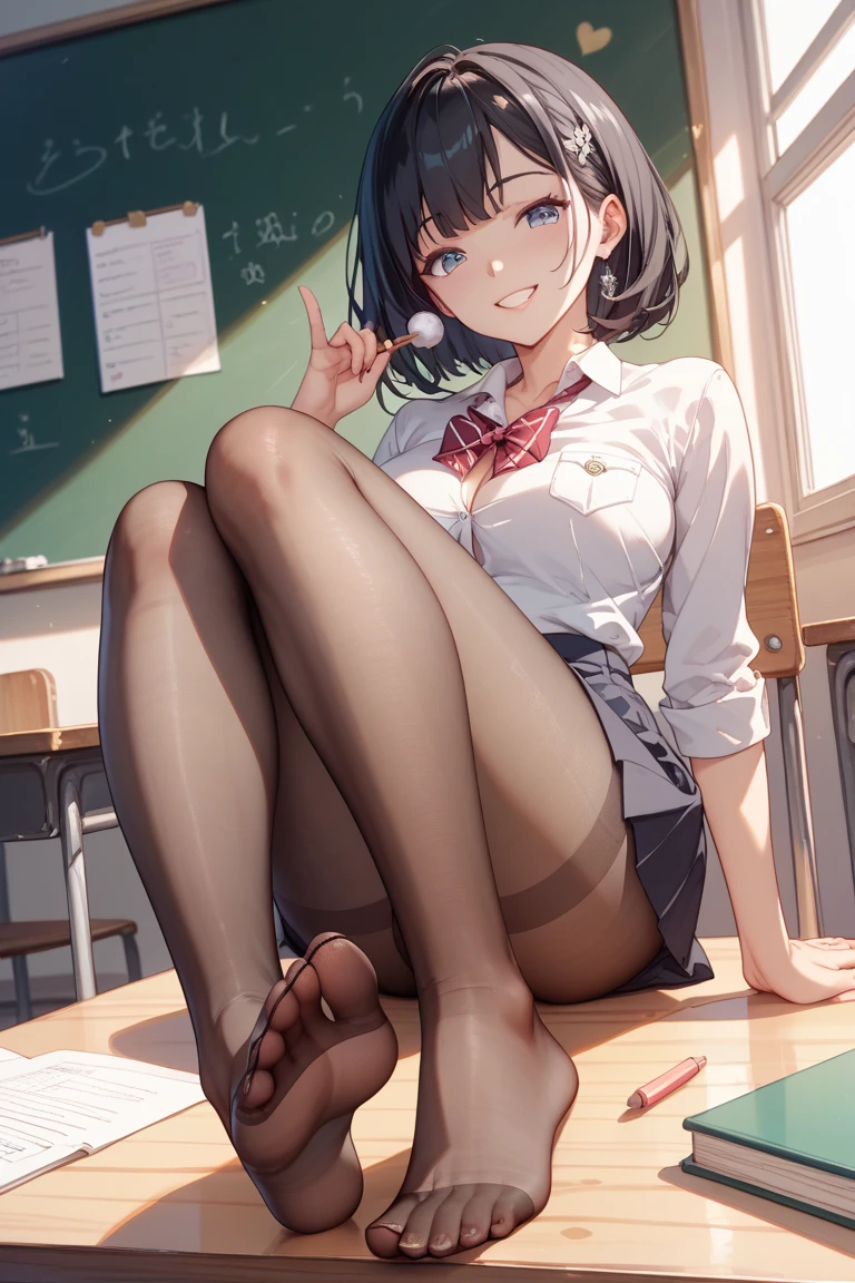 Sitting,I stretched my legs,Pantyhose,shirt,high school girl,library,barefoot,shoes removed,Zoom on the soles of your feet