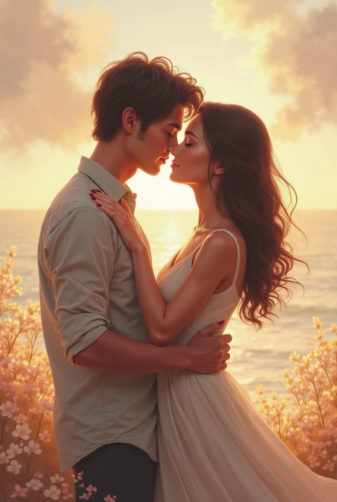 couple hugging barefoot