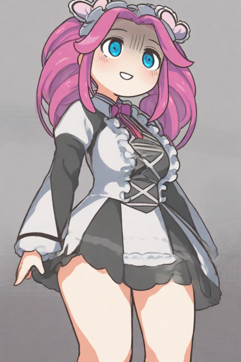 One girl, Cosmetan, anime style, methane, Twin Drill, Pink Hair, blue eyes, dress, Outdoor, Fallen leaves, (((skirt lift))), (((white panties, White garter belt, white garter hose))), (((From below))),