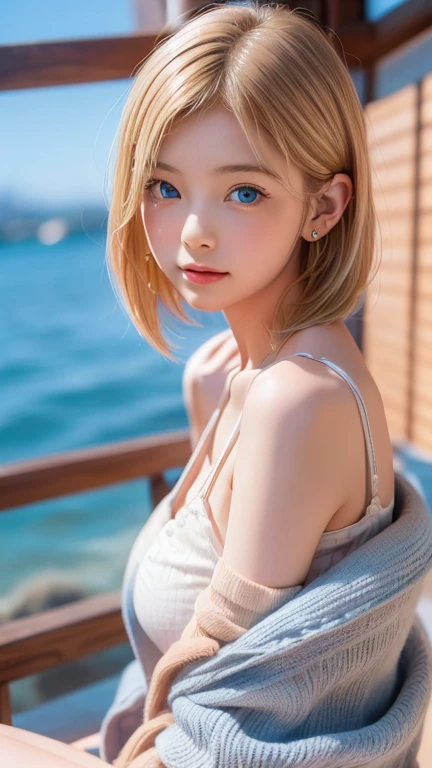 sexy big breasts、Sexy cute looks and cute 15 year old beautiful girl, Beautiful and sexy face、A strong wind blows my hair in front of my face、A short-haired blonde with cute and sexy eyes hidden by long bangs.