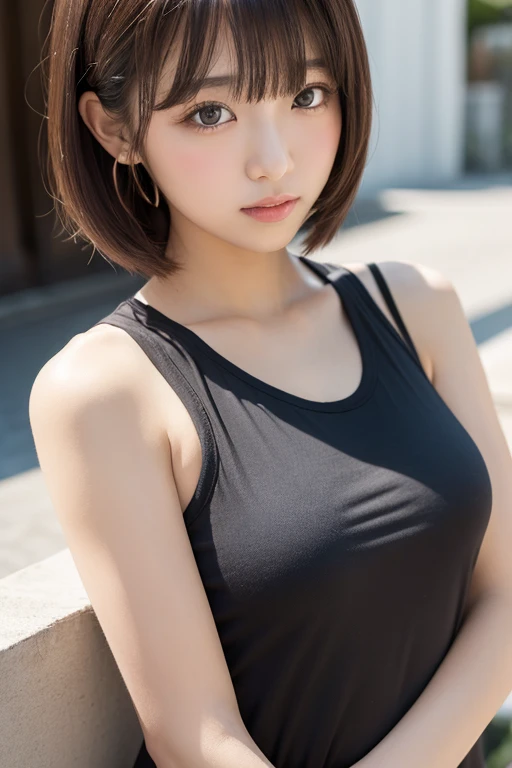 (((in 8K. HDR.Hyper-Realism、Masterpiece 1.4、gothic styles、Fantasy Art、retro-futuristic、Cinematic、Detailed details、Live Photo 1.4, Best quality1.4、 Ultra Detailed 1.4、masterpiece:1.4、Insanely detailed、Perfect Shading、One photo、Commercial Photography 1.4、Solo Photography、Sony alpha、50mm Lens、)))、(simple background、Gray background、)(((Tank Tops、leggins)))、(((Japan Female, 18year old、Small face 1.4、、Blunt bangs、a short bob、bobhair、straight haired、A dark-haired、Five Fingers、Full body shooting 1.4)))、(small tits、Muscular arms and legs、Plump waist circumference、Detailed skin with blood vessels showing through、Beautiful skin shining with sweat、Detailed skin with visible pores、Realistic, Detailed skin of downy hair、Real and Detailed Skin、extremely detailed and beautiful face、Beautiful well-proportioned face、Very pretty face、Darkened armpits、Detailed skin)