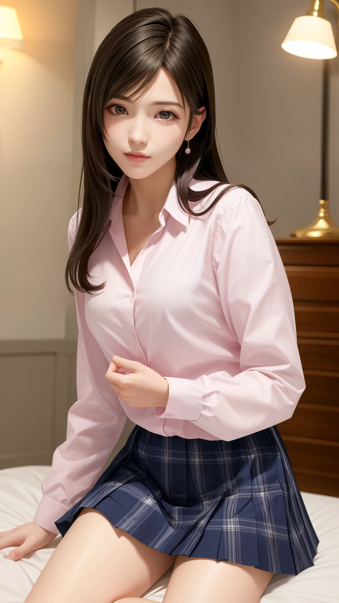 detailed background, masterpiece, best quality, 1 person , curly hair, long hair, purple eyes, star in eye , pink blouse, long skirt,pink, ,pink blouse , beautiful bow, detailed bow, big breast