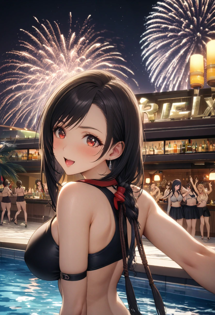 20-year-old woman playing solo while watching fireworks。anthro、Lightwave、Sundown、Convoluted、ighly detailed