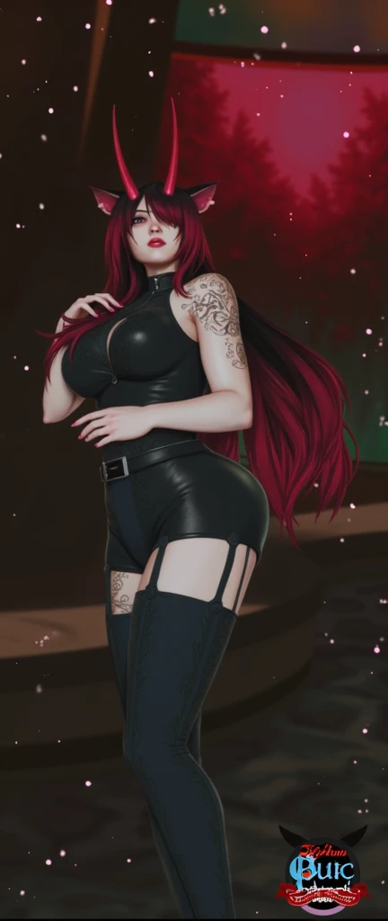 (highly detailed:1.3),
1girl, solo,
<lora:sinia:0.8> sinia, red eyes, demon horns, (pubic tattoo:1.2), pointy ears, thighhighs, (from behind:1.3),
(evil smile:1.1), (jewelry:1.3), (necklace:1.2), (bracelet:1.3), (armlet:1.1), (navel piercing:1.1),
(short shorts:1.2), (sleeveless shirt:1.2), (midriff:1.2),
Ultra-detail, (highres:1.1), best quality, (masterpiece:1.3), cinematic lighting,
highly detailed face and eyes,