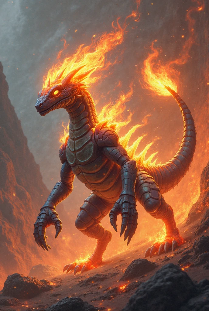 Giant Skeleton Dragon, bright yellow eyes, in the ruins of an ancient castle, at night