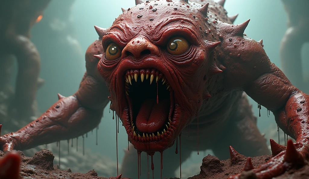 make a dark mouth and a tongue talking and flames of fire coming out, realistic image, high quality