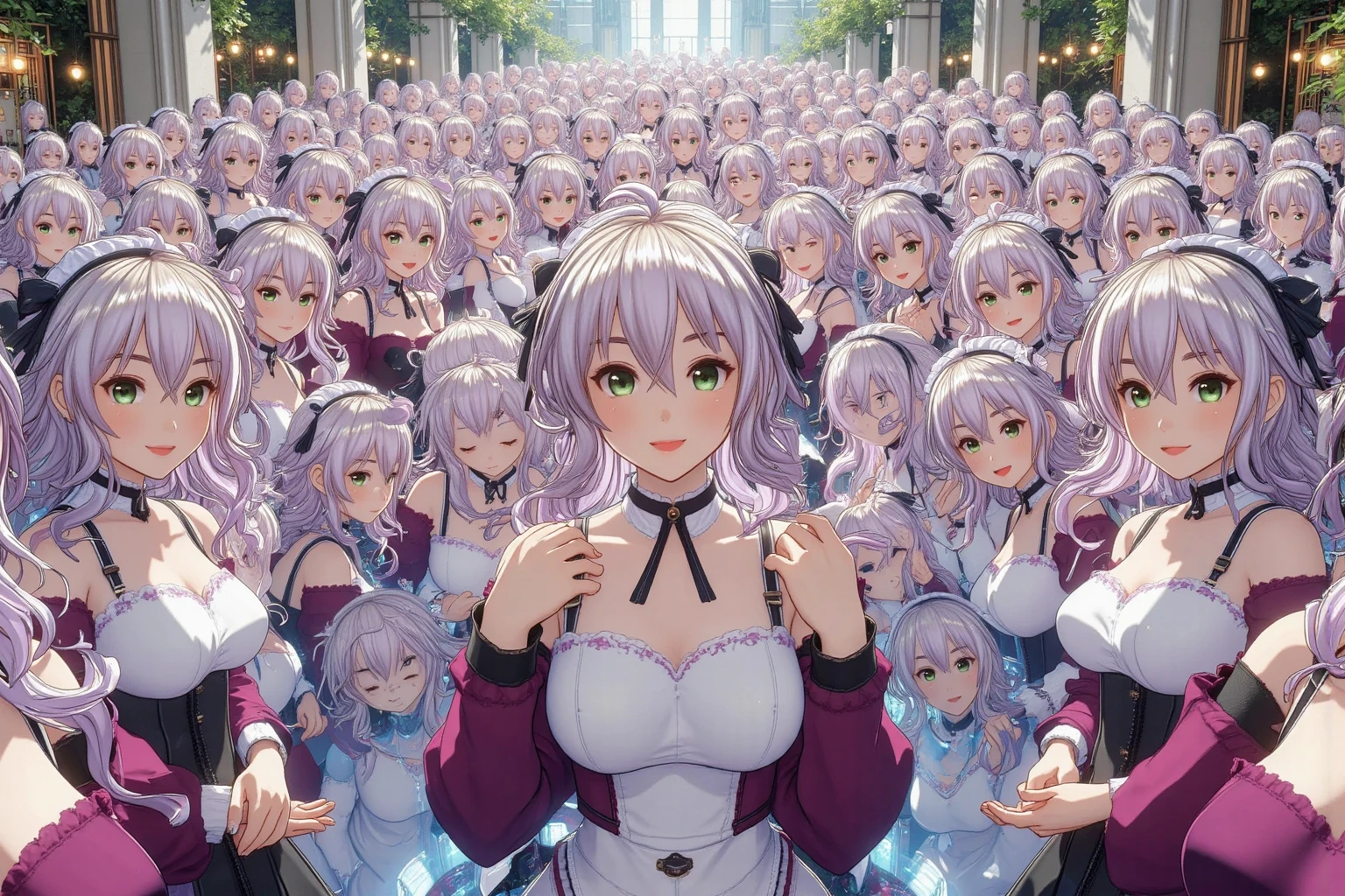 ((masterpiece)),((hightquality)),(((hight resolution))),(((absurderes)),((((Lucullan banquets)))),(((10 girls))),((((Lori and her sister's sister clone harem)))),(((crowd shot))),(((full body Esbian))),(((((Standing))))),((((anime screen cap)))),(((((clones))))),((Harlem Clone)),((Sister clones)),(((((Bright red eyes))))),(((Silver-only hair color))),((((Red ribbon and silver hair color,)))),((((((Illustration of silver-haired clone sister harem wearing red ribbon)))))),(((Fate))((FGO)),((Kama)),,((((Sheer Babydoll Underwear)))),((all girls are sisters)), ((((Ecstatic woman blushing on screen)))),(((Sweaty figure))),((Meet at the Clone Sisters Harlem)),(((Clone sister harem swarming together)),((( Clone sister harem on background))),(( 100girls)),((Crowded, Full of clones)),,((perfect anime illustration)), 100girls, All Girls Are Clone's Sister Harem, (sisters crowded together), Clone sister harem on background, Rich Clone Sister Harem, (( 超A high resolution)), (Full body),(((Harem of 1000 Cloned Sisters)))