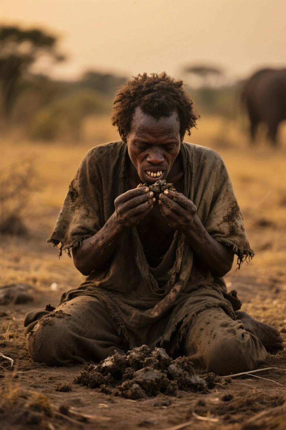 Creates an African eating dirt