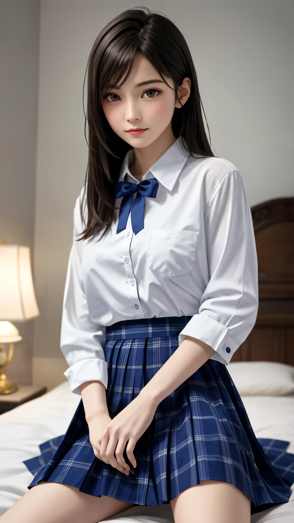 (Tabletop, Highest quality:1.4), Beautiful Face, 8k, 85mm, Absurd, from the front、1、1、((Very cute high school :1.4))、((hotel lobby:1.4))、(((White short-sleeved shirt for school uniform:1.4)))、 ((Cowboy Shot:1.5))、Delicate, alone、((Dark blue pleated skirt:1.4))、((Navy blue student bow tie:1.4))、((Dark blue socks:1.4))、((Dark blue panties:1.4))、((Medium Long Straight Hair:1.4))、Show Viewer, Upper Body, Film Grain, chromatic aberration, Sharp focus, Face Light, Professional Lighting, Sophisticated, (Troubled expression:1.4), ( background, Bokeh background:1.2), ((Confused expression:1.4))、detailed aspects、