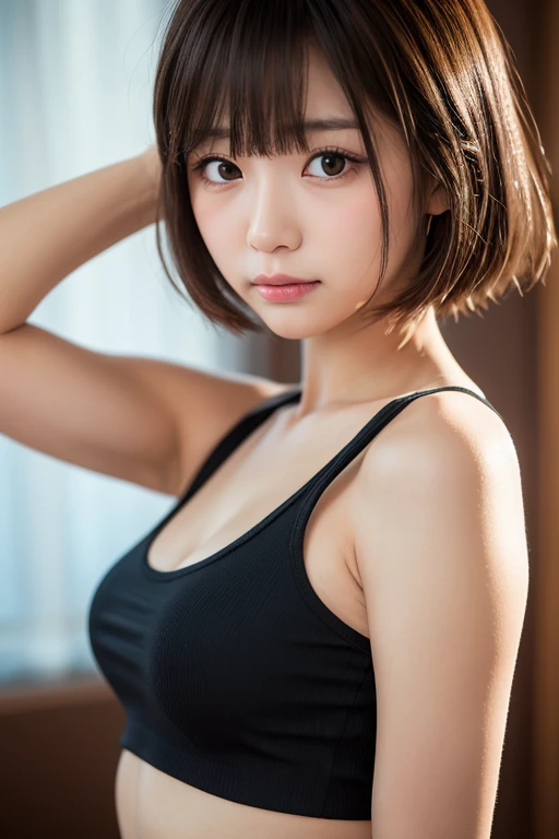 big boobs,riding machine, spread legs. arafed asian woman with short hair and a black shirt, with short hair, with short hair with bangs, short straight hair, princess cut, 黒princess cutヘア, Black-haired Sui Ishida, 白princess cutの髪型, with short straight brown hair, black short curtain haircut, with a bob cut, short hair with gel, short black hair.