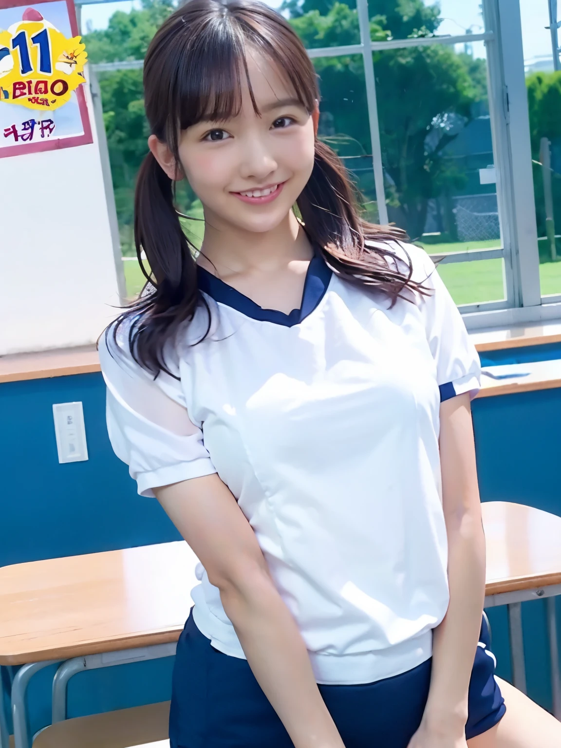 masterpiece, ultra high res, (photorealistic:1.4), 8k, RAW photo, best quality, detailed shadow, sharp focus, bloom, (bokeh:1.3), (blue Hour Light:1.6), (Kneeling pose:1.5), (cowboy shot:1.3), BREAK 1girl, (huge breasts:1.2), (light brown short hair:1.6), (pixie cut:1.4), (bangs:1.3),(abs:0.5), (narrow waist:1.8), (skinny:1.5), (collabones:1), (wide forehead:1.3), (fair skin:1.5), (transparent skin:1.5), (towering:1.2), (smile:1.4), (embarrasshed:1.4), (shy:1.5), (open mouth:1.5), (18 years old:1.5), (tight Japanese Gym Uniform:1.6), (tight black buruma:1.6), (latex:1.1), beachside, cozy cottage, sand, seashells, white picket fence, inviting, homey, ocean view, (smile:1.3)

