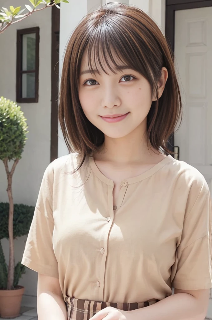 ((最high quality, 8k, masterpiece: 1.3)), perfect face,Inside a stylish cafe with a view of the Hawaiian ocean、A scene in which a beautiful model-like woman with big breasts ,everything around you, I see other customers enjoying themselves.。At the back of the cafe、Staff are working at the counter.、You can feel the vibrancy and warmth typical of a Hawaiian cafe.., sharp focus, 1 girl, brown hair, With bangs, (layered short hair), (big: 1.5), fine eyes, Beautiful eyes with slit length, double eyelid, (cat face), (cute Face), cute Smile, (close your mouth), (cute), soft skin, show the whole body, surreal, Super detailed, high quality, (Beautiful female college student with short hair studying in a cafe), ((詳細な非常にcute女子大生), ((big胸 It can be seen even through clothes)),A cute female college student wearing a wonderful outfit that matches the everlasting summer of Hawaii is relaxing while looking out at the ocean.