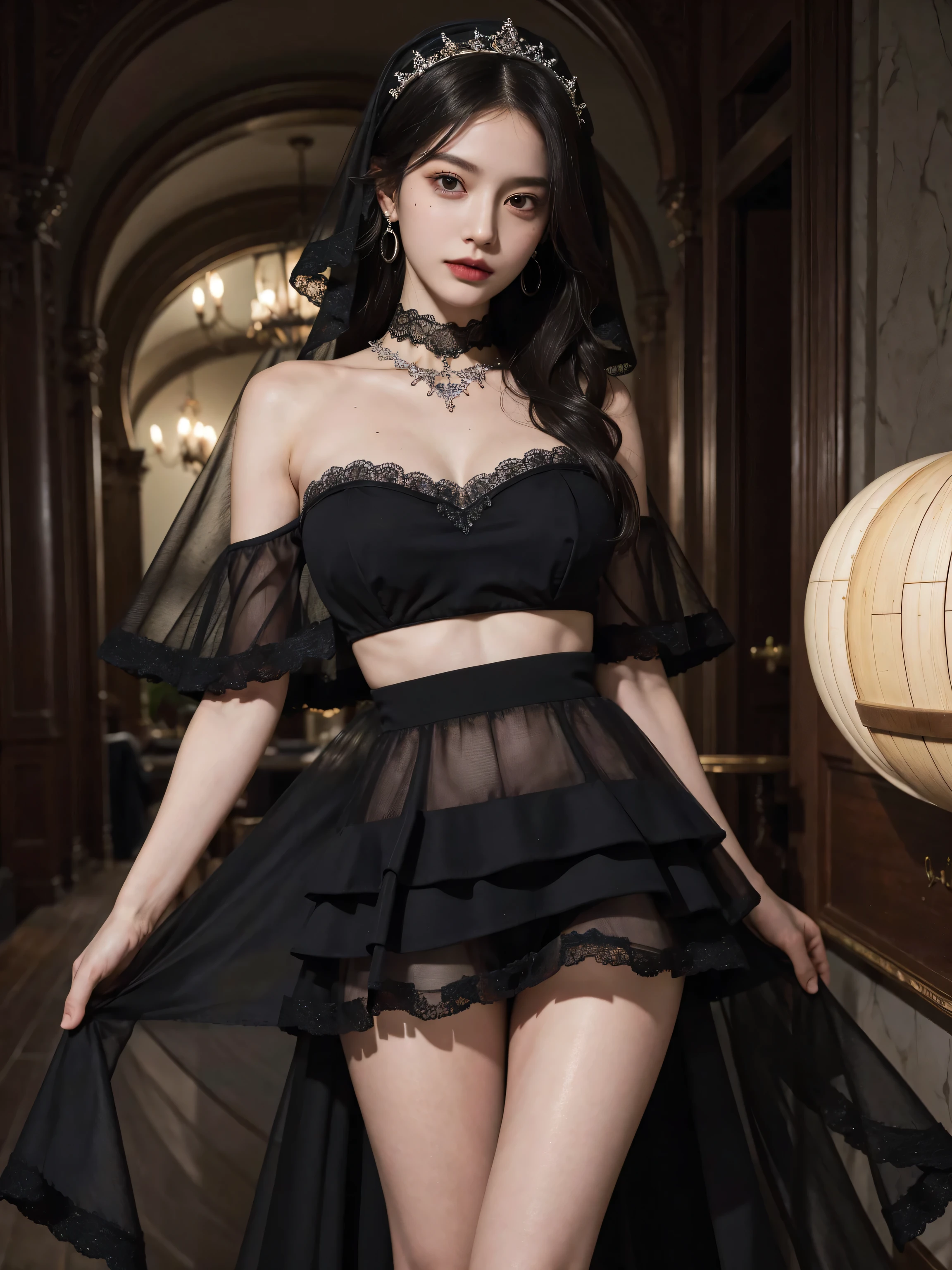 ((midynight, Need, 8K, tmasterpiece:1.3)), full bodyesbian, Long legs, Focalors:1.2, perfect figure beautiful woman:1.4, Slim abs:1.1, ((Dark brown hair, huge tit:1.2 )), (Lingerie transparent, transparent panty, standing on your feet:1.2), ((urban street scene, the roof:1.3)), Highly detailed facial and skin texture, A detailed eye, 二重まぶた