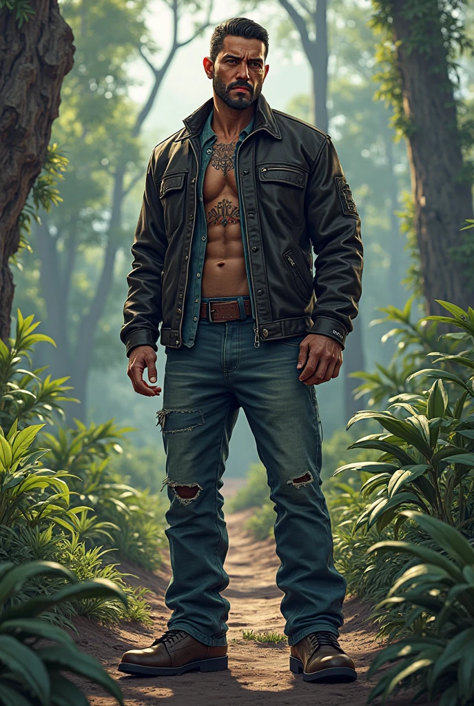 fking_scifi, fking_scifi_v2, retrato de um jovem,corpo normal,little muscle,modelo masculino brasileiro extremamente bonito e atraente, em frente a uma cachoeira, cabelos curtos e ventosos, corpo tatuado peludo, roupas coloridas e joias douradas, close up, pose real e atitude. fking_cinema_v2.
