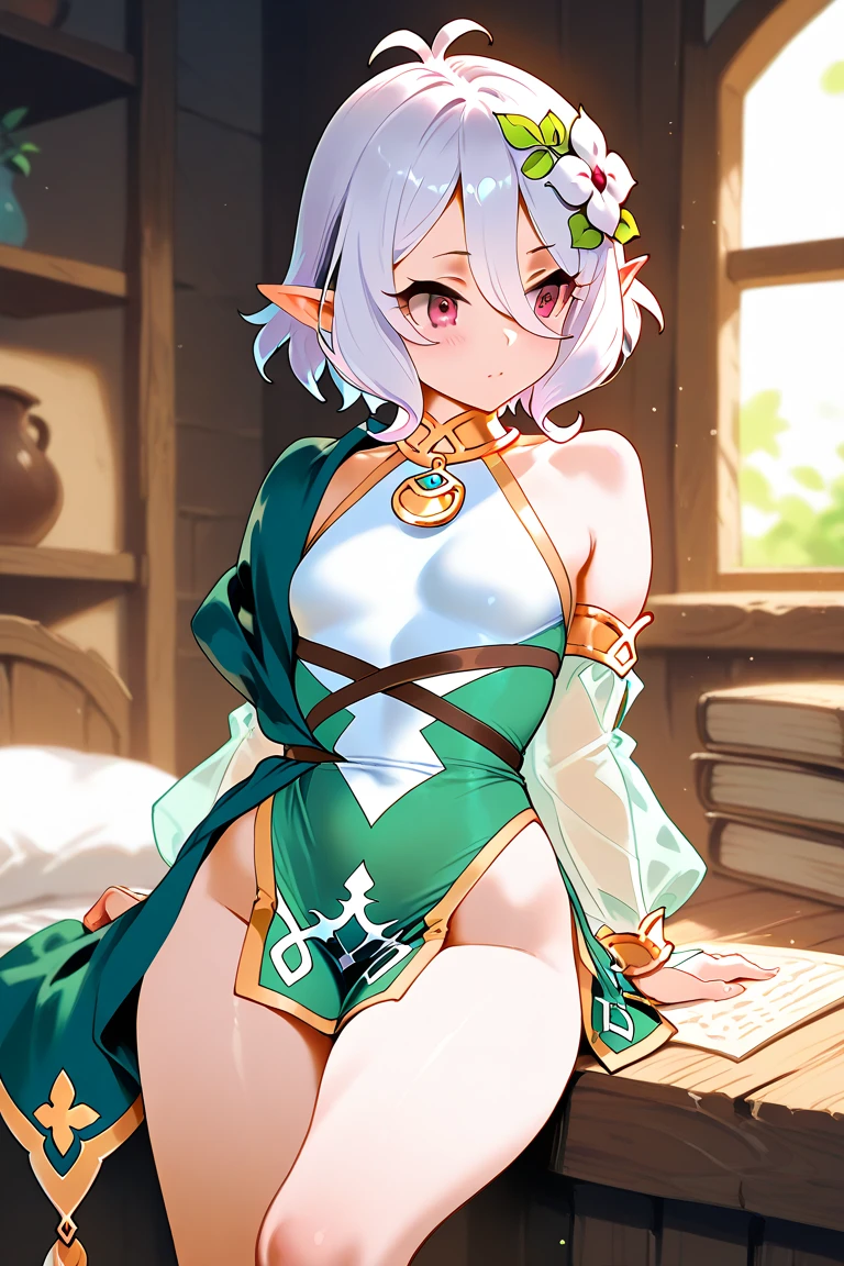 Nasida,flatchest,long skirt,Sitting down, A cup,ahegao face,High detail, Heart-shaped pupils,Love pupils,cropped shoulders,Lots of hearts,Fleshy thighs,highly rendered,detailed face with