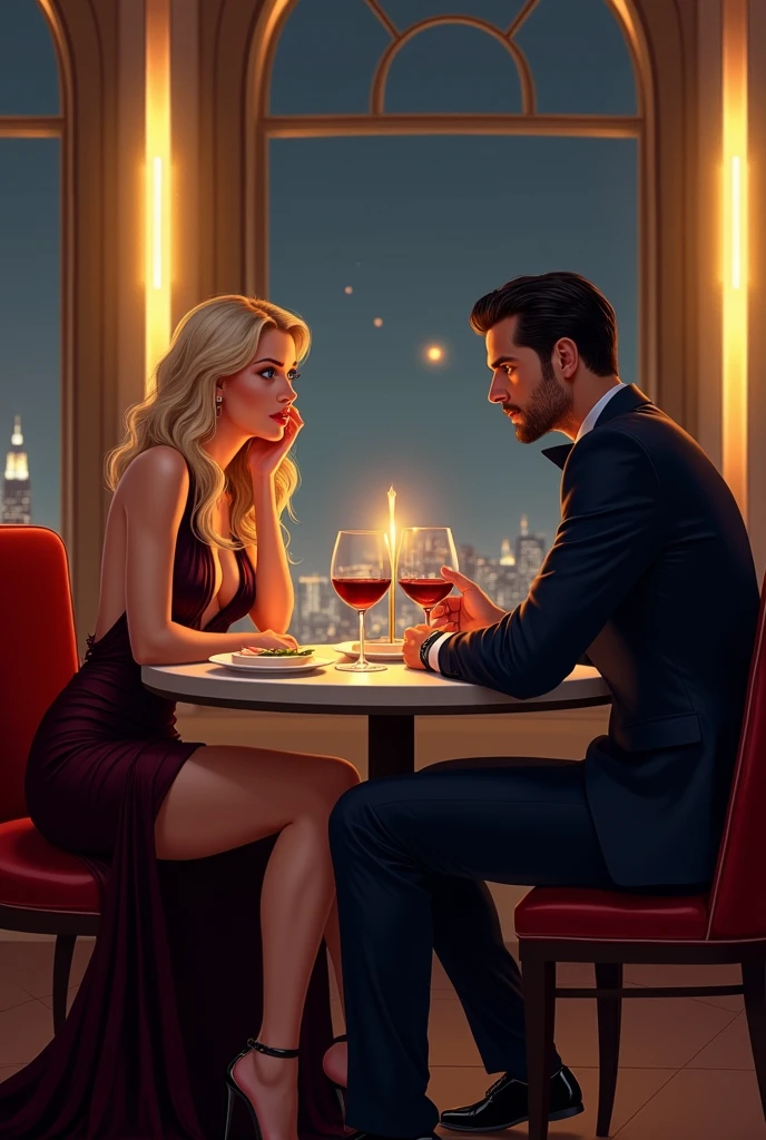 Italian restaurant table for 2 with a view of Los Angeles, California