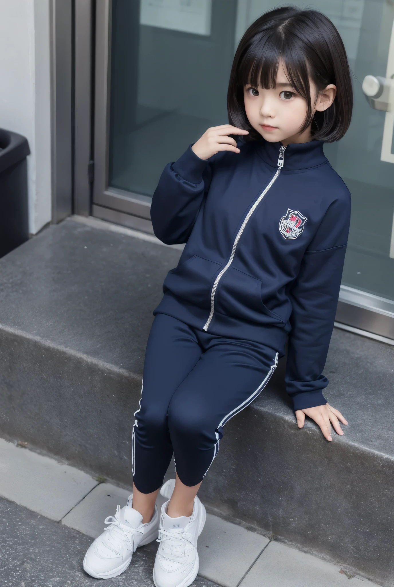 8K, cute, two girls, elementary school students, , young, black hair, ponytail, school track suit, short sleeves, shorts, white high socks, soft smile, (((((shiny skin))))), medium bust, lying down