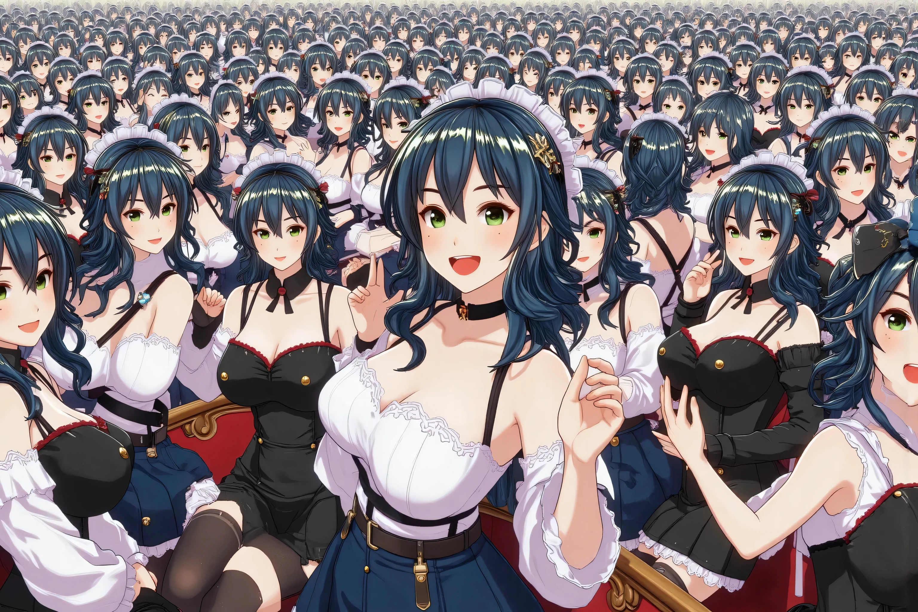 (((Myself=Japanese Beautiful Super Clones multiply girls))), (((((Myself OnlyのSuper Clones multiply girlsが大量増殖して超大群衆のMyself OnlyのSuper Clones multiply girlsと熱愛や溺愛してラブ抱擁した描写, Myself OnlyのSuper Clones multiply girlsはMyself OnlyのSuper Clones multiply girlsと淫乱中))))), (((high quality Animation Art))), (Super Best masterpiece, 16K, 最高画質, 超高解像度, 超最高の作品完成度), (((濃紺の髪, 超とてもカワイイ笑顔, 嬉しい表情))), (((((とても美しく繊細で正確な女体の動き, とても正確で違和感ゼロの手や足の緻密な動き, 超巨乳, 胸の谷間強調))))), (((春服のカジュアル衣装))), (とても詳細で正確な1点透視図法描写, 超広角視界, Super wide view, 多彩なカメラアングル描写, ど真ん中被写体要らない),