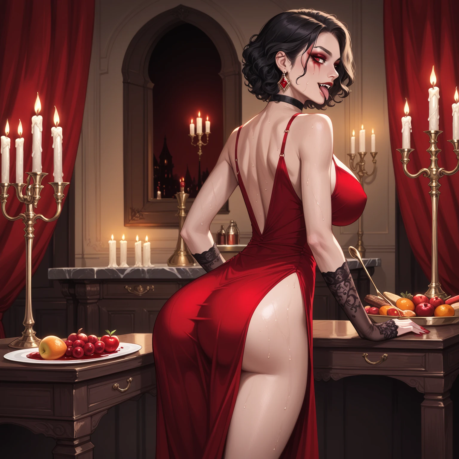 long black hair, straight hair, perfect body, sexy woman, brothel worker, purple eyes, mature, 25 years old, inside brothel, white elegant sexy dress, woman pouring wine, fantasy prostitute, , seductive, dark room lighting, medieval inn bedroom, lustful, loose hair, man pov, standing, closing door, round ass, sexy, tight clothes
