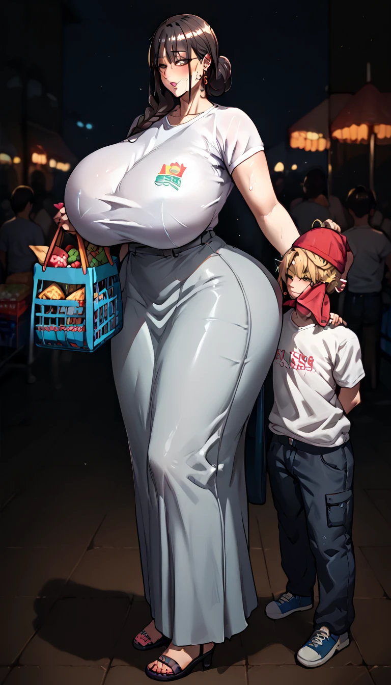 Score_9, score_8_up, score_7_up, score_6_up, score_5_up, score_4_up, source_anime, cute milf girl, detailed eye, BREAK Mamako Ohsuki, conservative white dress, bare shoulders, twist hair, accessories, sagging gigantic huge biggest breasts, huge areolae, areola slip, long nipple, dark nipple, hairy, hairy armpit hair, Japanese, cute Japanese, sweating, heart mark words, in city, piggyback a baby, baby on back, blushing, family atmosphere, bukkake, back view, view from behind, makeup, ass, wide hip, carrying ???, ???????, babysitter, sucking ???????