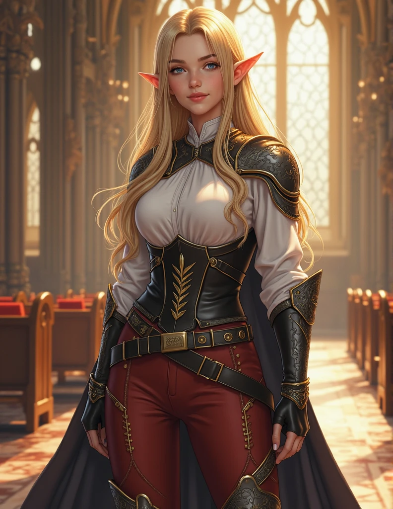 Sera,pointy ears, short blonde hair,lips,freckles,blue eyes,nose , dark eyeliner,smiling, close up,
in a inn, medieval fantasy,
(insanely detailed, beautiful detailed face, masterpiece, best quality) <lora:Sera:0.8>