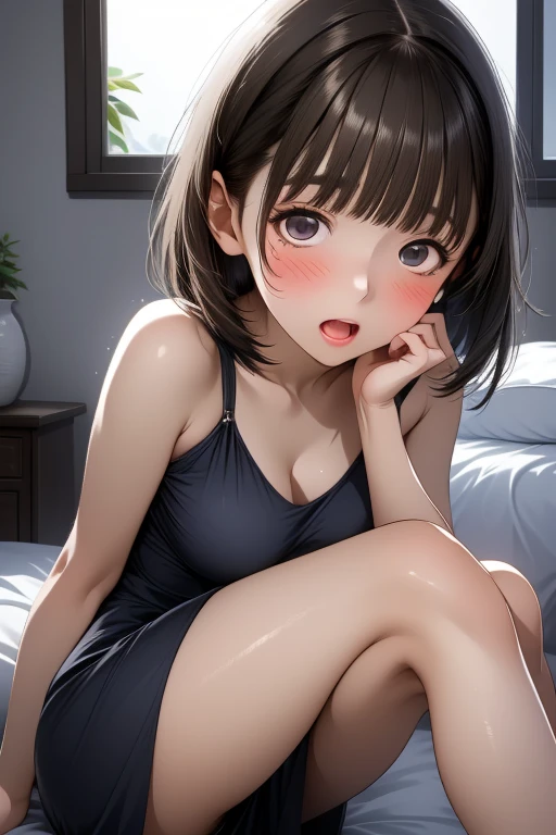 （8K、Hyper HD）On pink sheets、transparent bottom、Spread your legs、Show me your underwear、short hair, Black Hair,