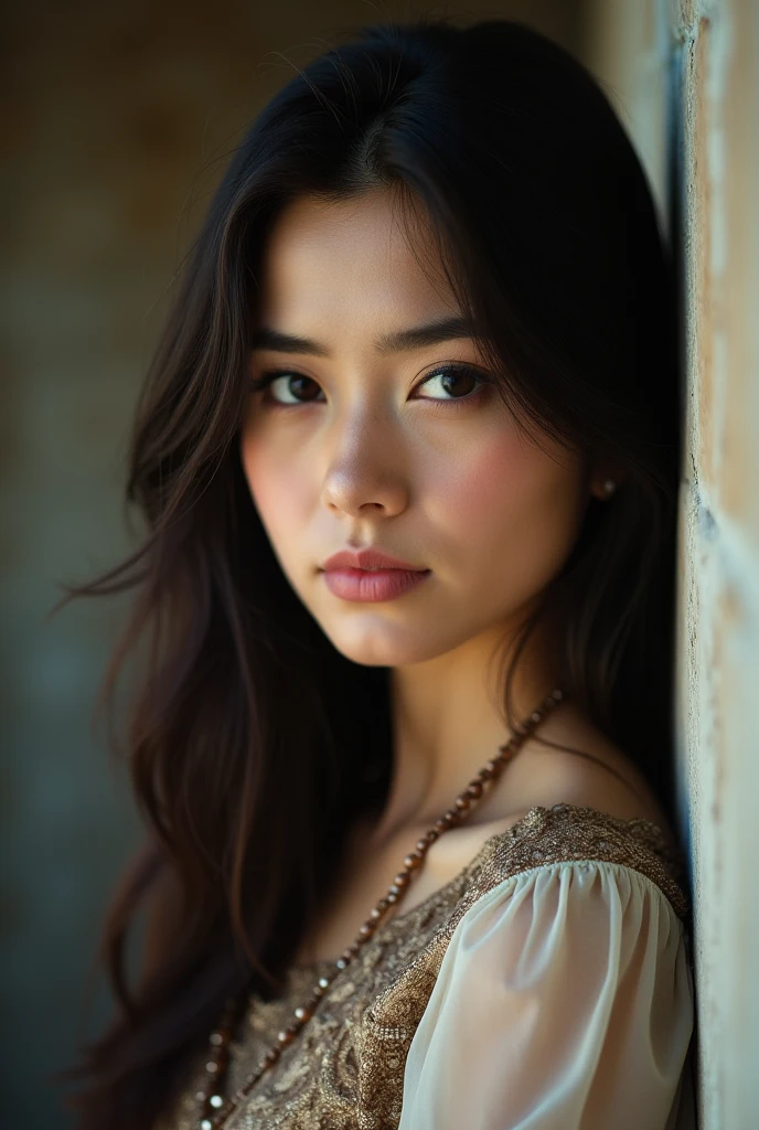 masterpiece, best quality,8k resolution,realistic,, 1 girl, there is a woman with long black hair posing for a picture, a picture by Tadashi Nakayama, flickr,