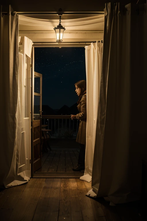 An old derelict cottage, in the middle of a field, at night, a beautiful naked model poses in the doorway, with the Milky Way galaxy overhead, long exposure,