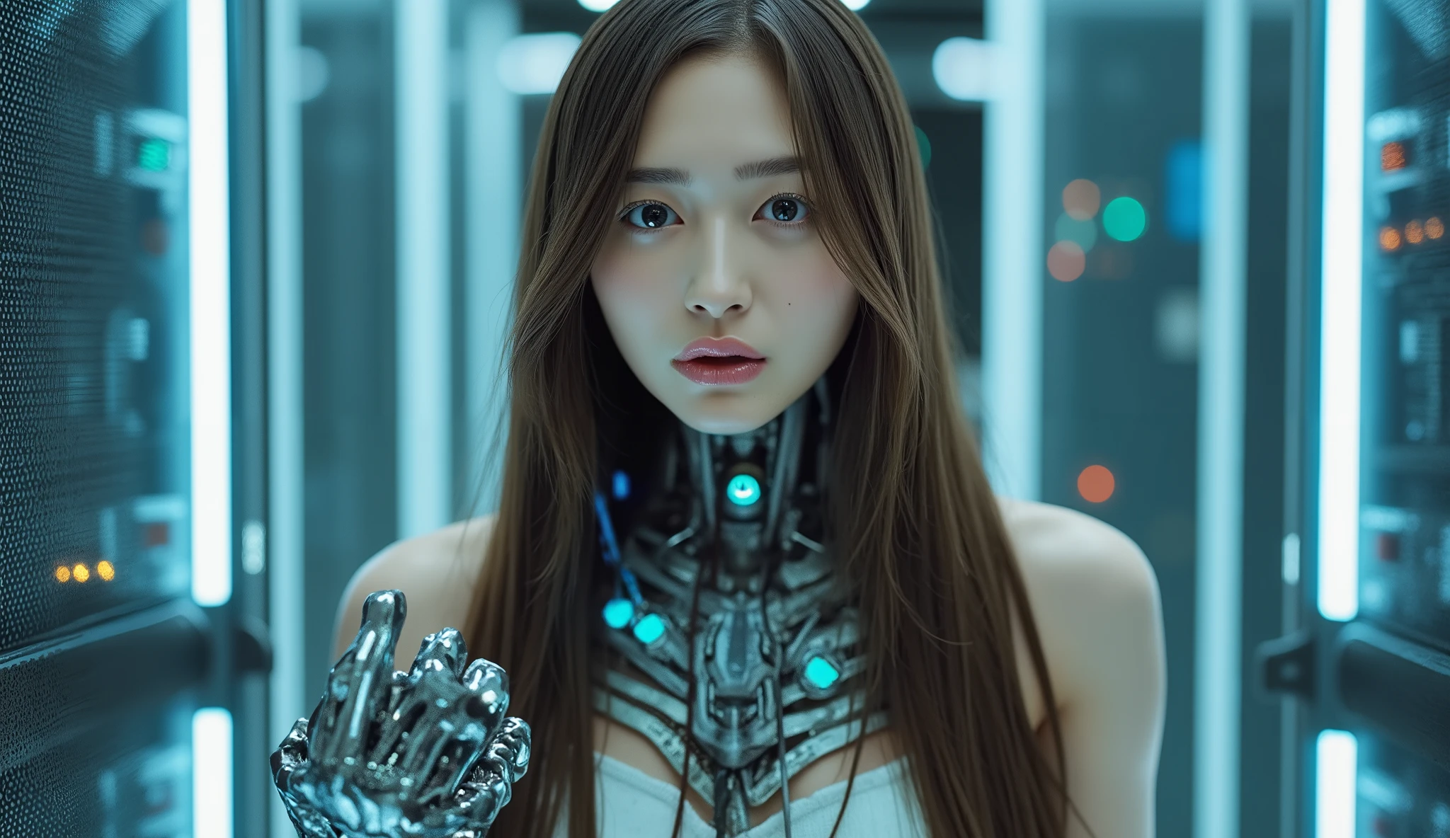 Perfectly round pupils、Irisﾃﾞｨﾃｰﾙis tremendously amazing、12year old、caucasian female、Complex 3d rendering ultra detailed beautiful porcelain profile female android face、cyborgs、roboticparts、150mm、Beautiful studio soft lights、Rim Light、Vivid details、luxuriouscyberpunk、Ren Hao、surrealistic、Anatomical、face muscles、cable electric wires、microchips、elegent、beatiful backgrounds、octan render、HR Giger Style、8K、top-quality、​masterpiece、illustratio、extremely delicate and beautiful、A highly detailed、nffsw、unification、wall-paper、（realisitic、Photorealsitic：1.37）、magnifica、Finely detailed、​masterpiece、top-quality、Official art、Highly detailed ticker Unity 8K wallpapers、absurderes、incredibly absurdness、机器人、Silver Halmet、(((Full body like)))、looking at from the front、sitting on