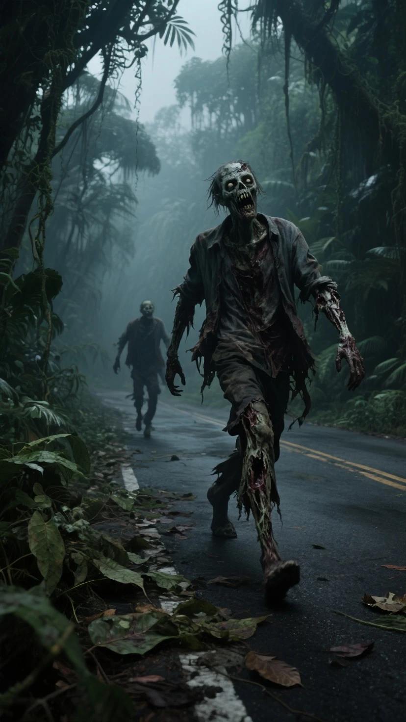 zombies, a post-apocalyptic garden, plant creatures battling zombies, highly detailed, dark fantasy, cinematic lighting, dramatic composition, hyper-realistic, 8k, intricate details, lush vegetation, twisted roots, shambling undead, gnarled branches, vivid colors, photorealistic, masterpiece