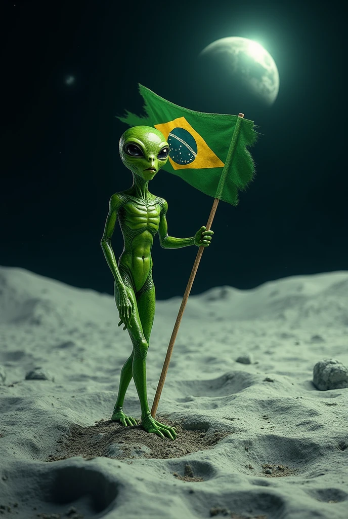 Alien with gun Brazilian flag