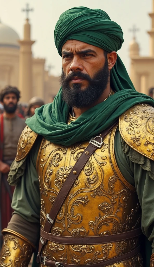 Tariq Ibn Ziyad sails in full armor, his army background, 711 AD