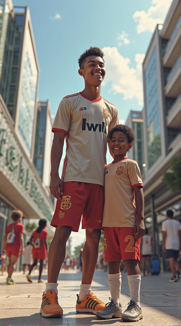 a boy sat with cristiano ronaldo and the boy wear a jurci name jisan and ronaldo wear al nasars jarci