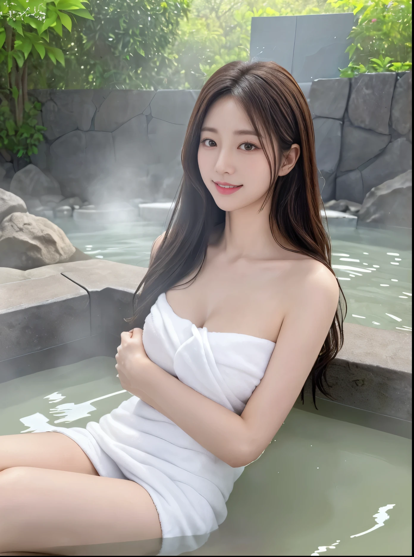 ((Mature woman in a bathtub)),(( wearing white dress:1.2)). 40k, Photography, masutepiece, Best Quality, dark grey background, ((Mature Women, waifu, mami, A MILF)), ((voluptuous breasts)), Perfect face, perfect , ((one_girl with brown eyes and gorgeous bright black hair)). a Pretty Japanese woman,wet hair look, completely soft chest and white skin,, ((Very soft breasts)). Ultra-detailed face, Detailed eyes, looking into camera, head to toe, embarrassed, Smile, closed lips, closed mouth, closed lips, no teeth, nightime, smooth light on face, vivid