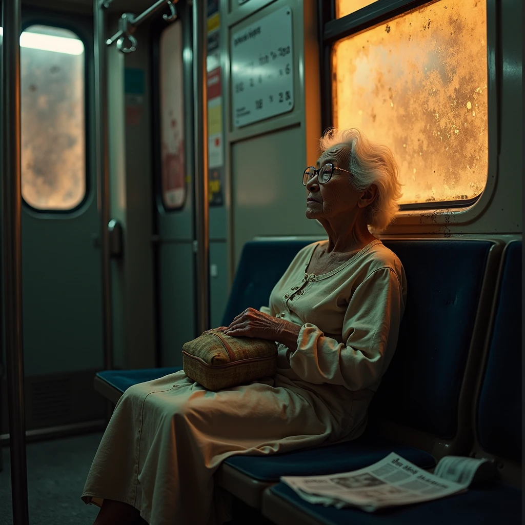 An old lady sleeping on the bus