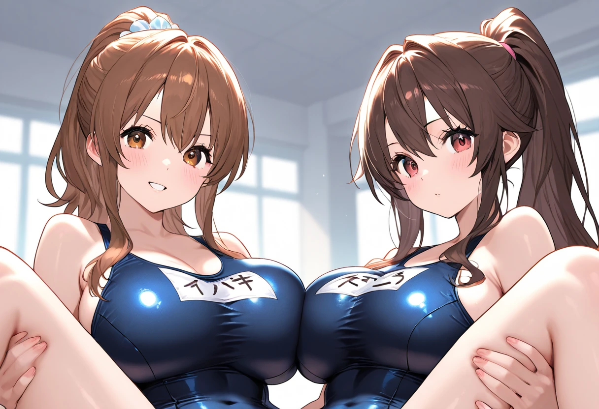 Raphtalia. two women, bear ears, red eyes, cabello rubio naaranja, big breasts, expression of fury open mouth, frown, red and black bikini, big breasts, besándose, beso con lengua, beso. fondo lodo. cuerpos sudorosos, beso saliva.