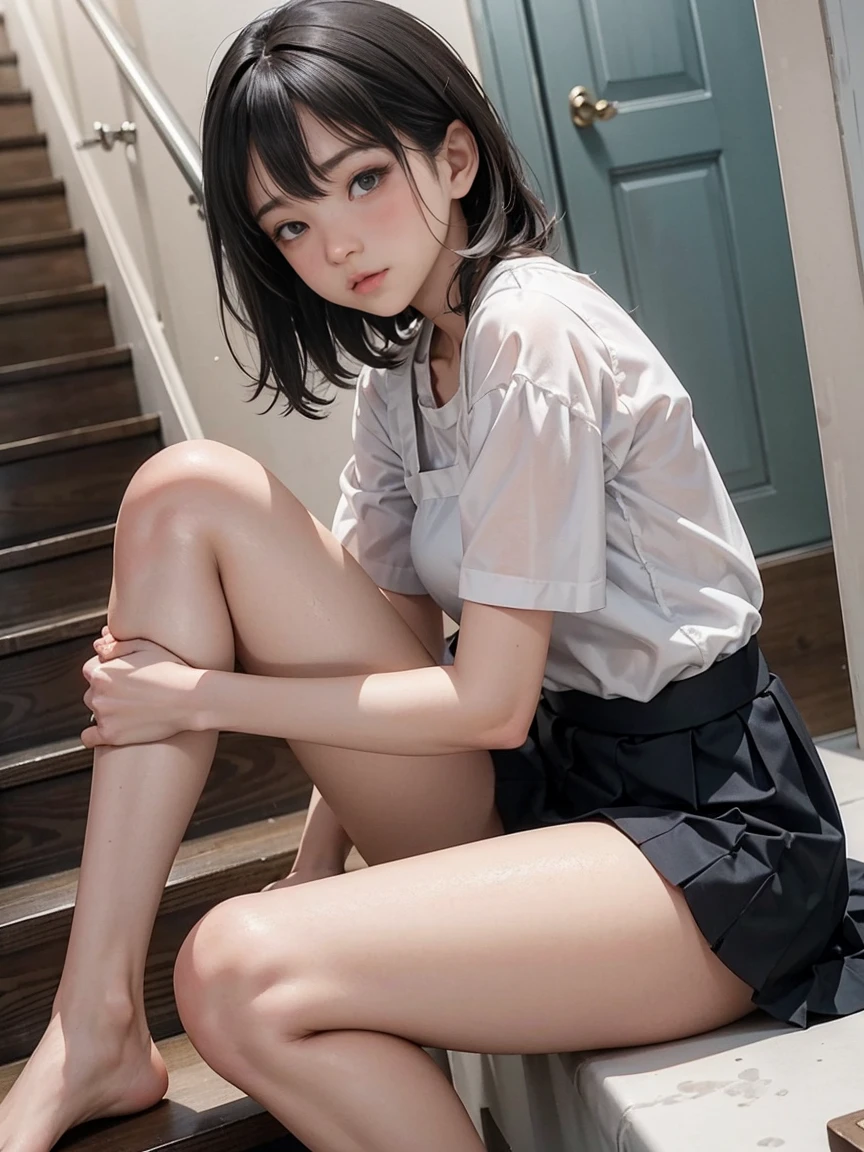 Pubic hair grows、Smile full of happiness、((ssex:1.3))、During hard sex、、Panting face、Lacking、After being attacked、school girl outfit、a sailor suit、Sweating、Expression in a state of excitement、short-hair、eye glass、((:1.1))、((1 beautiful girl)), tmasterpiece,Atrium of an abandoned building,Garbage all over the ground,Unclean,White transparent underwear and panties,Very beautiful long slim legs,((Wear naked clothes))((Naked whole body))(((Random nudity))),exhibitionists,Random exposure of genitals