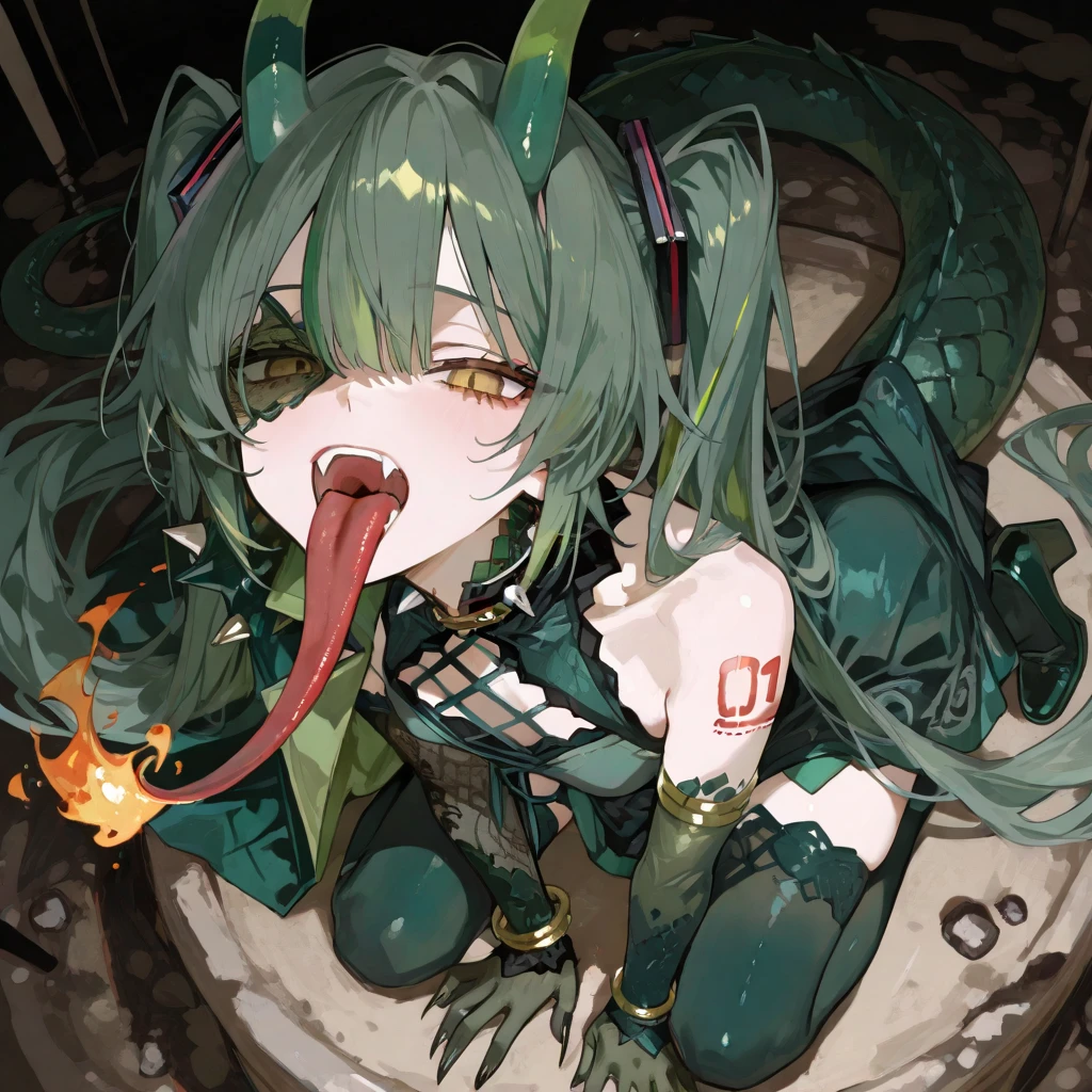 ((masterpiece,Highest quality:1.3)),(Needle pierces nipple、bleed,Needles from the iron mechanical tentacles)、cowboy shot,1woman、30-year-old beautiful detective、独奏,(very small head:1.3),green hair,(low ponytail),long hair,blunt bangs,green eyes,gorgeous eyes,tears、Pain、open mouth,drooling,medium breasts,(very long body:1.2),(toned body,slender body,skinny),gleaming skin,shiny skin,oily skin,((Injury:1.4)),topless,nipples,navel、vagina,bottomless,White sneakers、kneeling,arms behind back,spread legs:1.3,(Mechanical tentacles restrain a woman:1.3)、Inside an abandoned building、rubble、World of Blade Runner、nsfw,