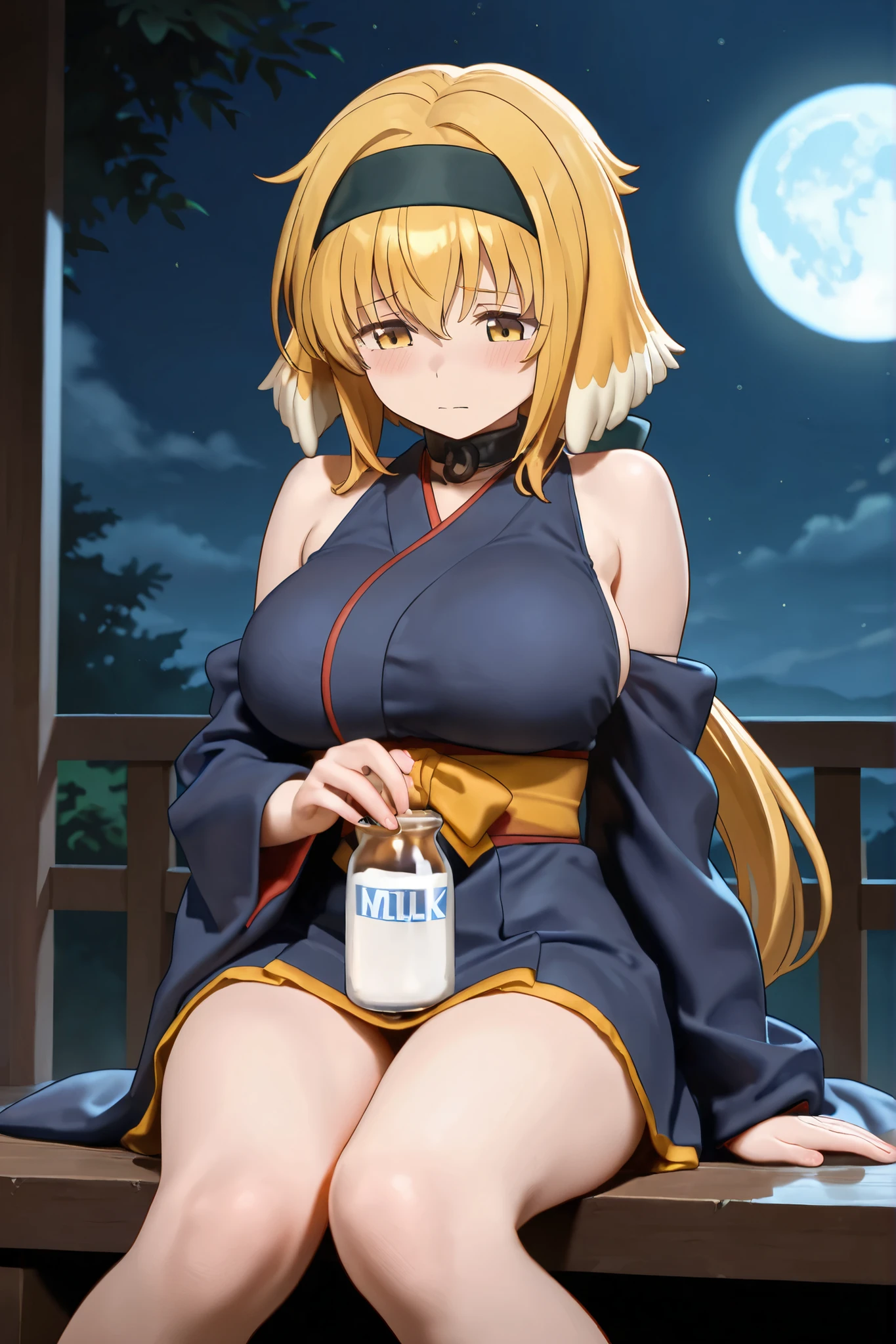 1 Woman with dark skin, a little overweight, breasts small, dazzling, wearing a spaghetti-strap leopard dress that covers her body to mid-thigh. look that conveys strength, full lips with orange lipstick and a slight smile. Background of a single full moon, the woman lit by the moon, with a glow of yellow light coming from bottom to top at 45 degrees and another glow of white light from top to bottom at 45 degrees. The woman is leaning forward, with hands on knees.