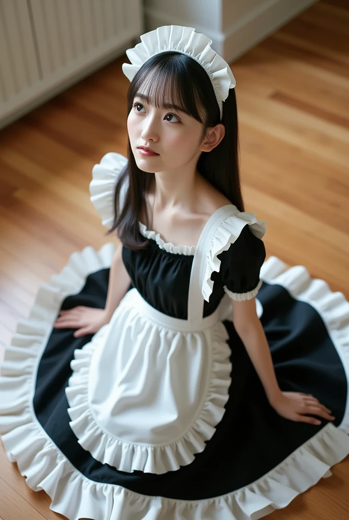 ((masterpiece)), ((highest quality、Ultra high definition)), (Very detailed),8K、Photo quality、((Amazingly cute girl)),( 14-year-old girl), Two people, , (Beautiful emerald blue eyes), ((smile)),In the open-air bath overlooking the sea, Beautifully arranged black hair in twin tails、whole body、((Super high-end white see-through summer gothic lolita maid costume、A super mini skirt with lots of frills))、Professional Lighting、(White lace knee-highore detailed and beautiful)、(More details and cutenesore realistic)、(((Just wear light clothing)))、