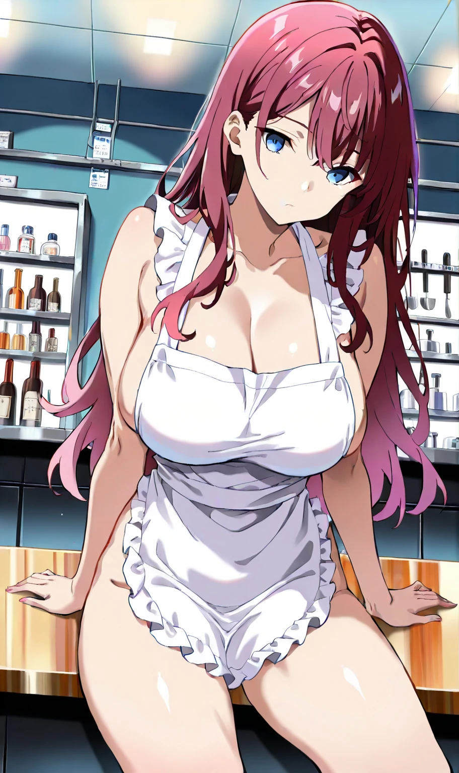 night,wide shot,full body,(soro:1.4),sexy pose,Large hip, large, 30 years old, Makima (chainsaw man), top quality, super detail , (white skin: 0.6), reddish pink hair, long braided hair, golden eyes, bangs, big breasts, (evil: 1.2), seat, bottomless, beautiful, masterpiece, top quality, shiny skin,(Bunny girl:1.7),indoors,Luxury,hotel room