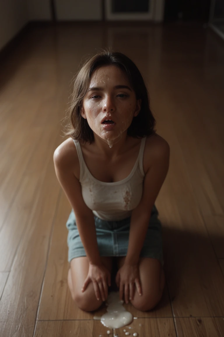 (beautiful nude Irish woman), (eyes open), (terrified expression), (((frightened expression))), (((startled expression))), (((crying))), (((encased in a block of resin)))