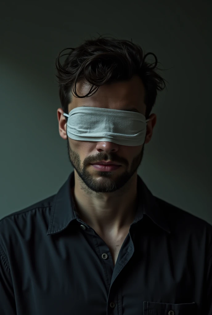 A young man lies on a bed, blindfolded and tied up with ropes around his wrists and ankles. The scene takes place in a well-decorated bedroom with soft lighting, but there’s a feeling of unease in the air. The man looks restless, anxiously waiting, unaware of what’s about to happen. The surrounding environment is calm, but the tension is palpable.ultra realistic