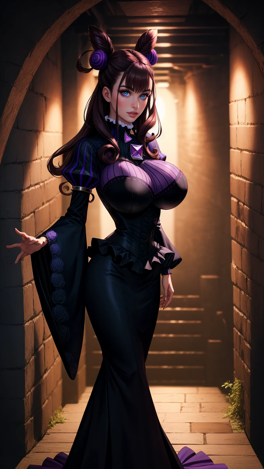 Masterpiece artwork, the best quality, High resolutions, she1, (hair over eyes:1.1), tight sexy dress,Stockings sexy, busty,
