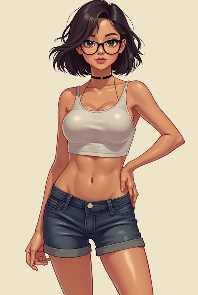 (NSFW), (High Resolution), (Maximum quality), sharp focus, 1 girl, Alone, brown skin, beautiful, model, wear a top and a short skirt, naughty face, View from front, pose sensual, Wallpaper, Whole body