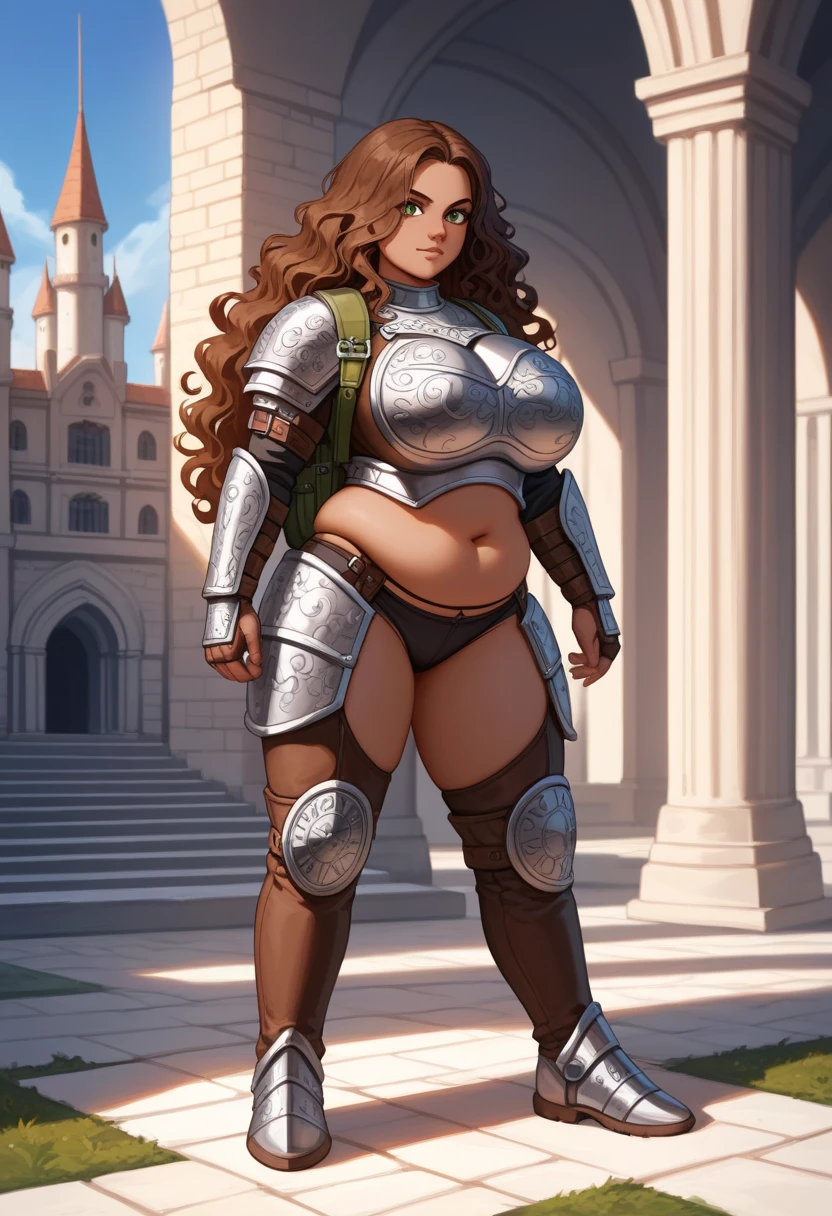 voluminous hair, big hair, big breasts, swordswoman,(fully clothed skintight), (black armor), Arab woman , standing in an open battlefield , have to pee, urge to pee, potty dance, hands in crotch, legs crossed