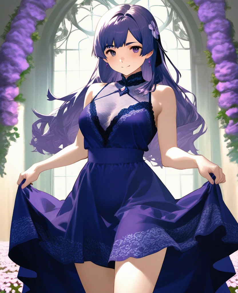 1girll，（（There is a five-pointed star in the eye））Gorgeous Hair in Long Purple，Smile，Open mouth，wedding gown，On the Great Wall，Red carpet，white stockings，