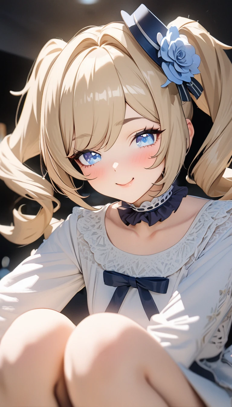 Ayaka,((golden hair)), fox ears,beautiful face,smiling,close up abs, moderate breast,sitting on a bed,wearing white sleepwear, (open mouth:0.4),illustration,detailed textures,ultra-detailed(realistic),portrait style,vivid colors,soft lighting.